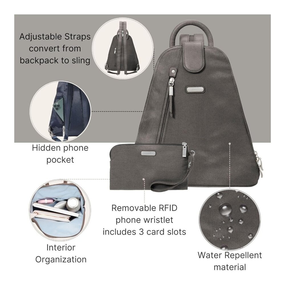 Baggallini Metro Convertible Backpack - RFID Wristlet, Water-Resistant Nylon, Ad - Picture 2 of 10